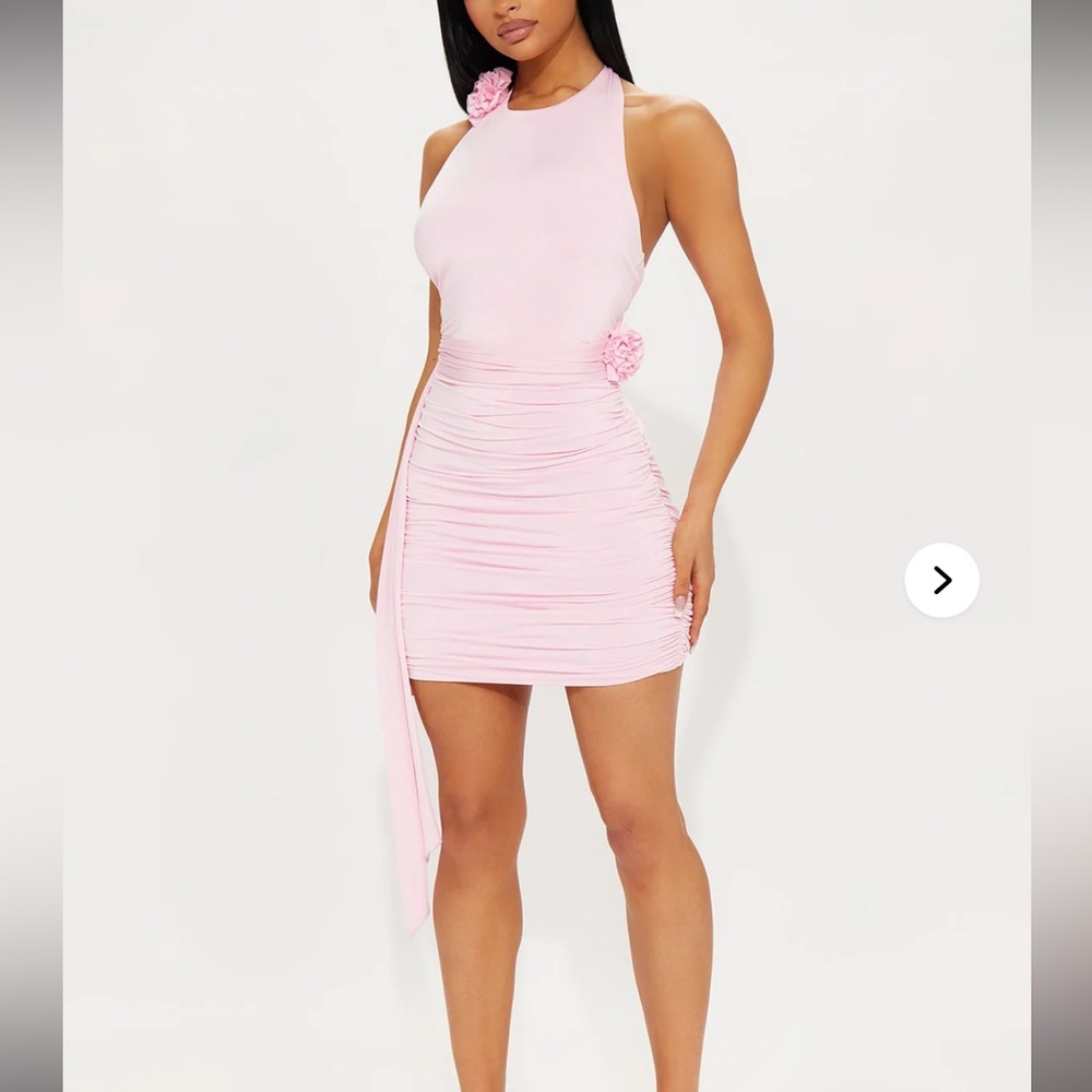 Fashion Nova “Dahlia” Pink Ruched Floral One Shoulder Bodycon Dress NWT